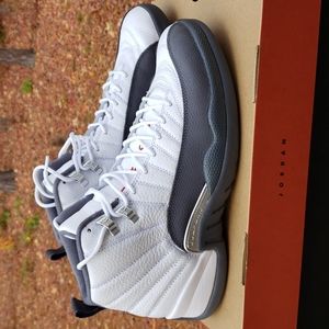 Used pair Jordan 12 size men 10.5 white and gray